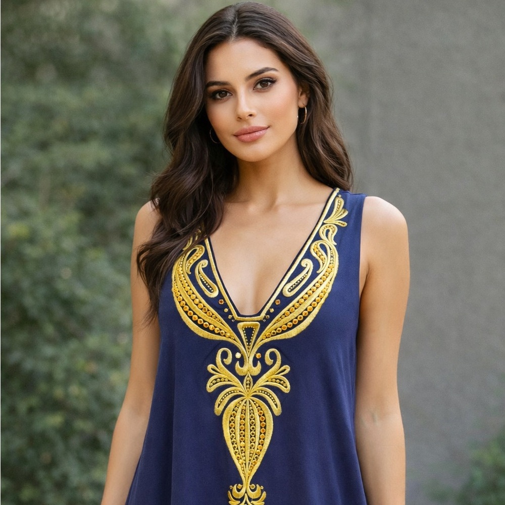 Lilly Pulitzer Dress Navy Blue Size Small Embroidered Pockets Dry Cleaned